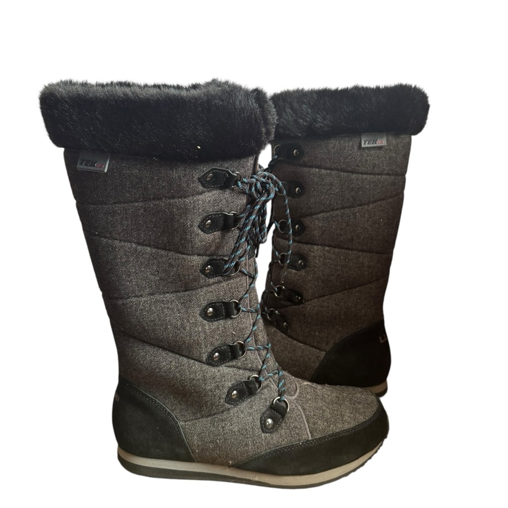 LL Bean Carrabassett Snow Tall Boots Women 8 Shale Insulated Waterproof Fur